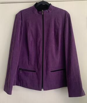 JM Collection Faux Suede Jacket Purple Size 12 Full Zip Mock Neck Pockets